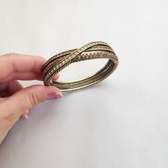 Heidi Daus Bangle Bracelet Hinge Old Gold Bronze White Crystal Age Of elegance - Picture 8 of 8